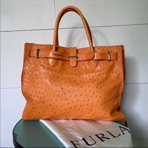 Furla Orange Greta Ostrich Embossed Leather bag